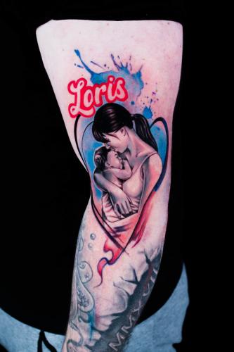 tatouage-mere-fille-fils-enfant-aquarelle